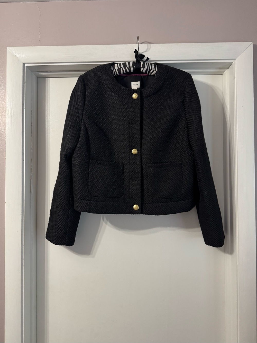 J. Crew Black Collarless Blazer with Gold Buttons